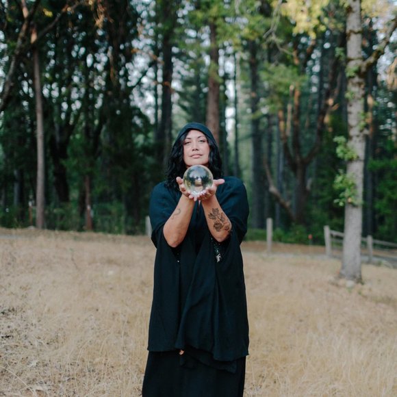 Hooded cape w/ unique "Protection Spell" reversible custom witch print - Picture 11 of 14